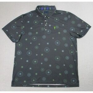 William Murray Polo Shirt Mens XL Gray Geometric Golf All Over Print Stretch
